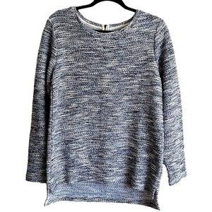Per Se Textured high / Low Marled Knit Sweater Tunic Blue Grey Silver Women’s M